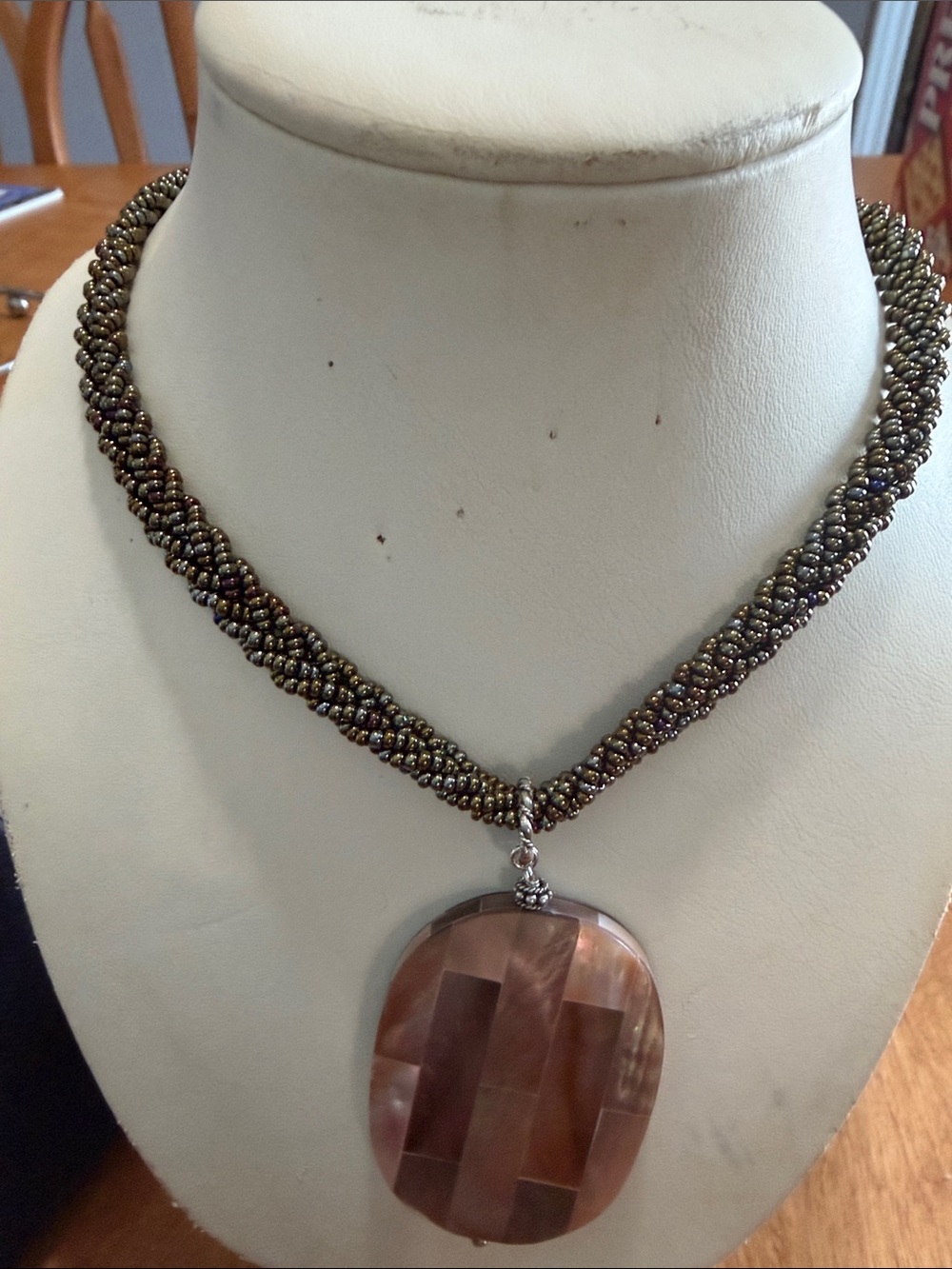 925 Beaded Brown Mother-of-Pearl Pendant & Necklace